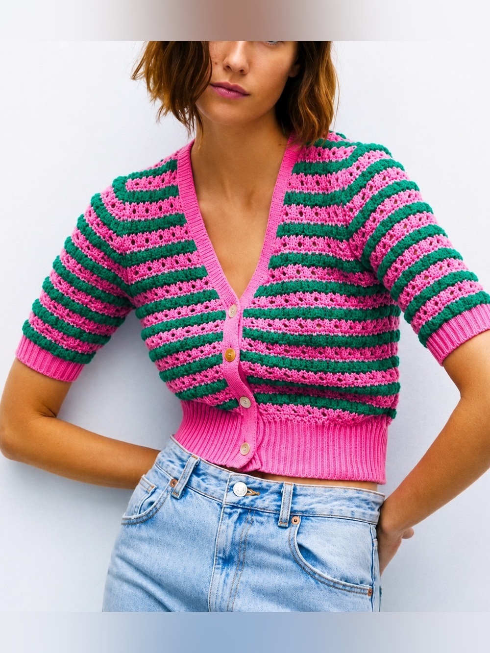 Zara open knit striped cardigan, small